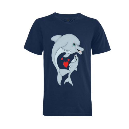 Dolphin Love Blue Men's V-Neck T-shirt (USA Size) (Model T10)