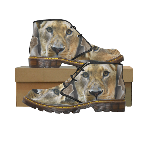lioness in action Men's Canvas Chukka Boots (Model 2402-1)