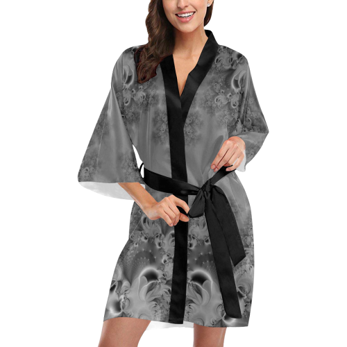Silvery Moon Frost Fractal Abstract Kimono Robe