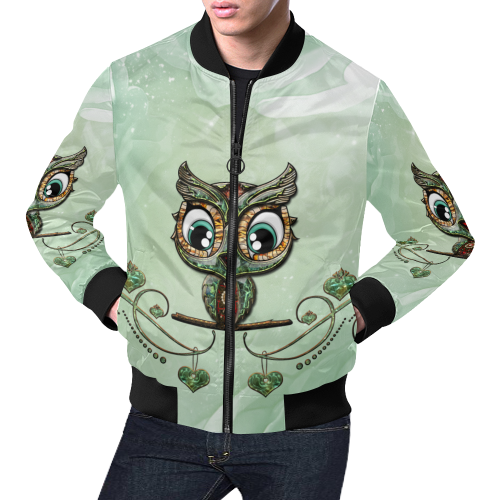 Cute little owl, diamonds All Over Print Bomber Jacket for Men/Large Size (Model H19)