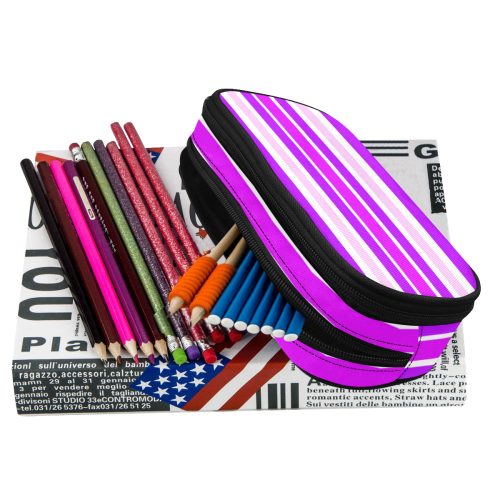 Summer Purples Stripes Pencil Pouch/Large (Model 1680)