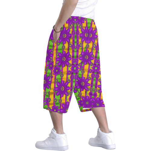 fantasy flower wreaths and bohemic  in rainbows Men's All Over Print Baggy Shorts (Model L37)