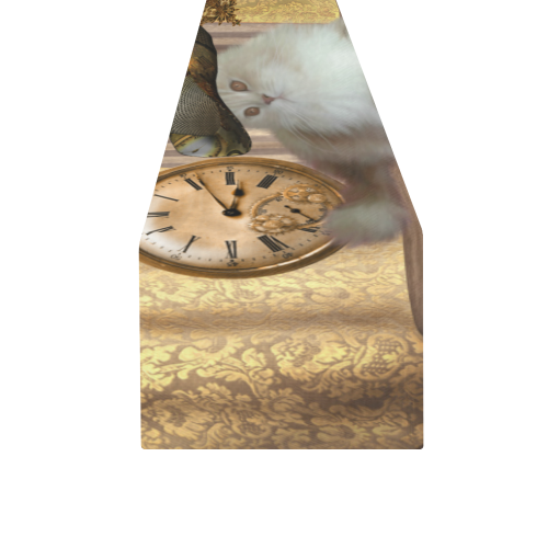 Funny steampunk cat Table Runner 16x72 inch