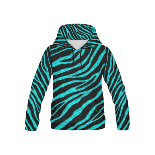 Ripped SpaceTime Stripes - Cyan All Over Print Hoodie for Kid (USA Size) (Model H13)