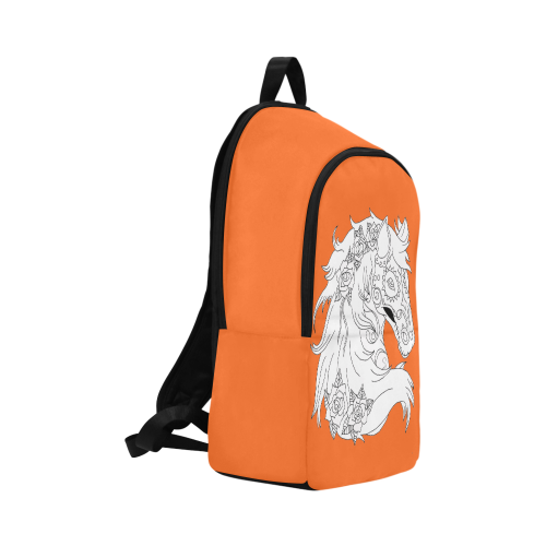 Color Me Sugar Skull Horse Orange Fabric Backpack for Adult (Model 1659)