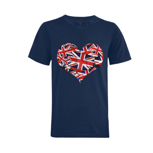 Union Jack British UK Flag Heart Men's V-Neck T-shirt (USA Size) (Model T10)