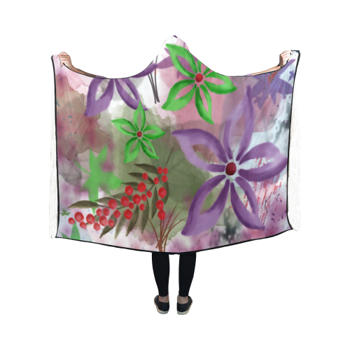Flower Pattern - purple, violet, green, red Hooded Blanket 50''x40''