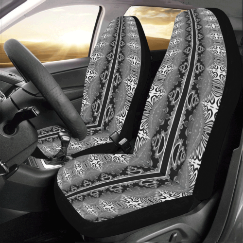 Kaleidoscope Fractal BORDER black white grey Car Seat Covers (Set of 2)