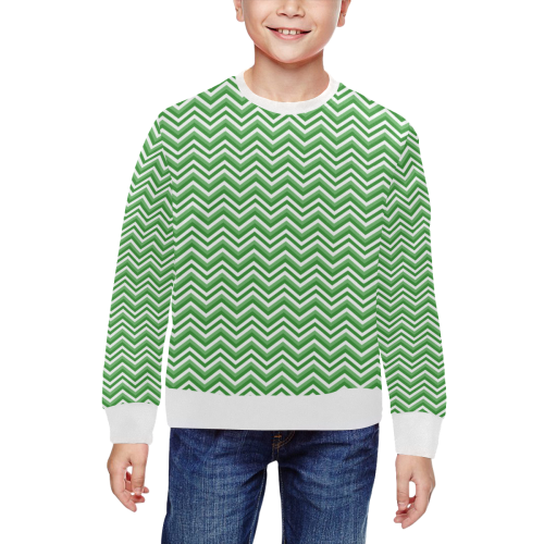Green Chevron All Over Print Crewneck Sweatshirt for Kids (Model H29)
