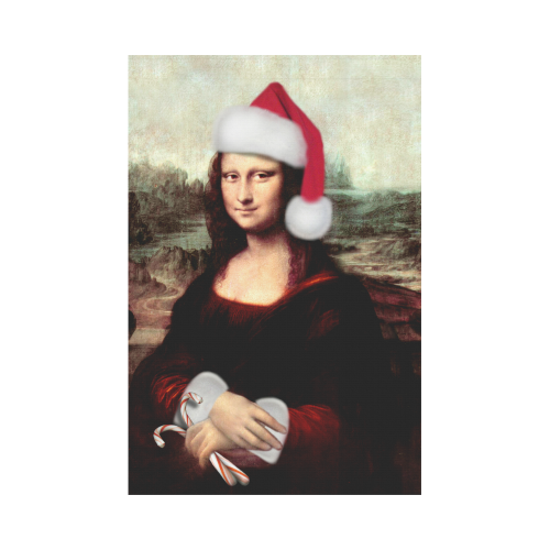 Christmas Mona Lisa with Santa Hat Garden Flag 12‘’x18‘’（Without Flagpole）