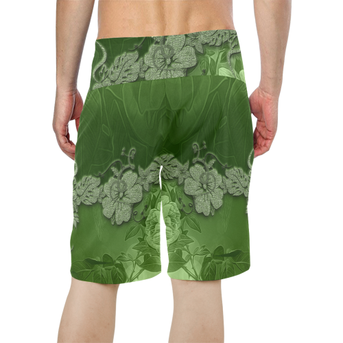 Wonderful green floral design Men's All Over Print Board Shorts (Model L16)