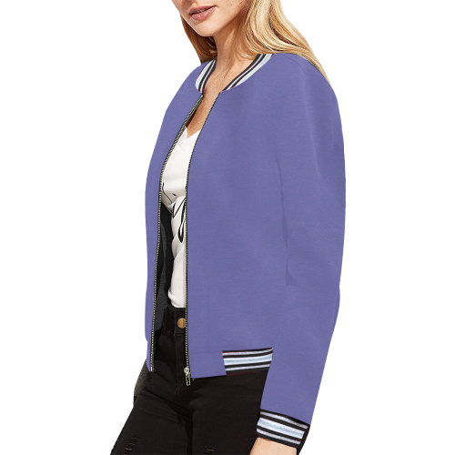 Pretty Hydrangea Periwinkle Solid Color All Over Print Bomber Jacket for Women (Model H21)