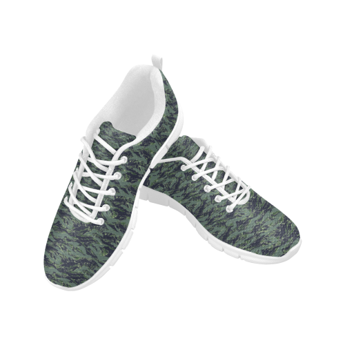 Jungle Tiger Stripe Green Camouflage Women's Breathable Running Shoes/Large (Model 055)