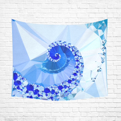 Blue White Geometric Fractal Art Cotton Linen Wall Tapestry 60"x 51"