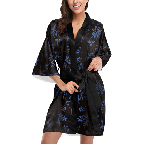 Gothic Black and Blue Pattern Kimono Robe