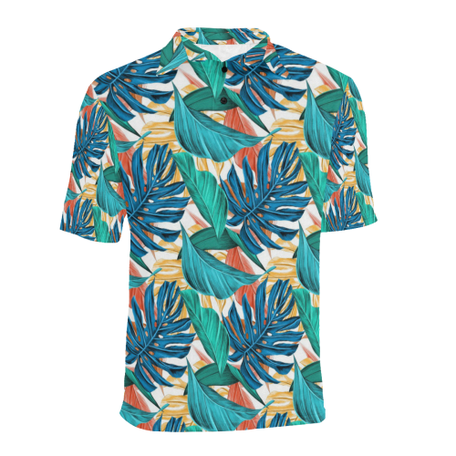 Tropical Jungle Leaves Men's All Over Print Polo Shirt (Model T55)