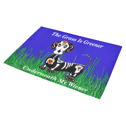 Dachshund Grass Is Greener Dark Blue Azalea Doormat 30" x 18" (Sponge Material)