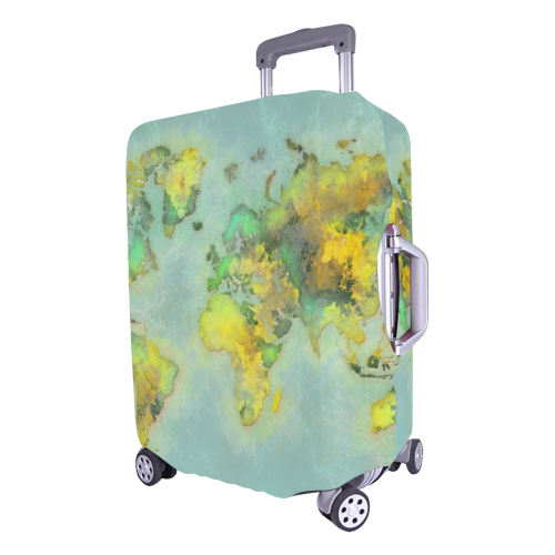 world map green #map #worldmap Luggage Cover/Large 26"-28"