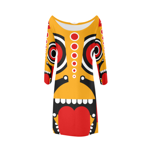 Red Yellow Tiki Tribal Bateau A-Line Skirt (D21)