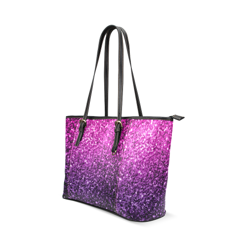 Beautiful Purple Pink Ombre glitter sparkles Leather Tote Bag/Large (Model 1640)