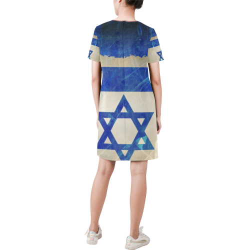 israel flag (2) Short-Sleeve Round Neck A-Line Dress (Model D47)