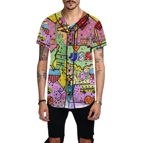 USA  Popart by Nico Bielow All Over Print Baseball Jersey for Men (Model T50)