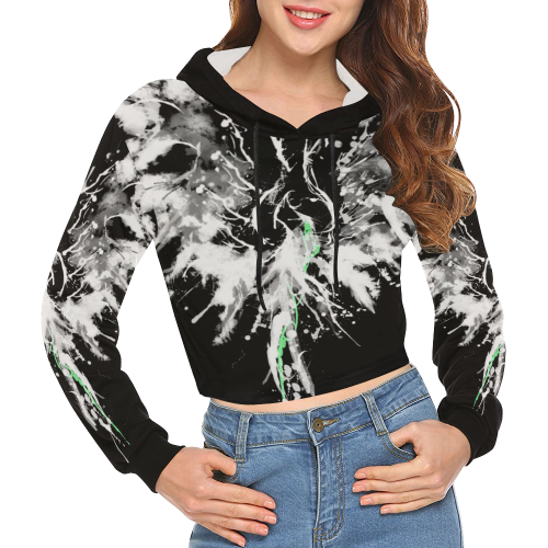 Phoenix - Abstract Painting Bird White 1 All Over Print Crop Hoodie for Women (Model H22)