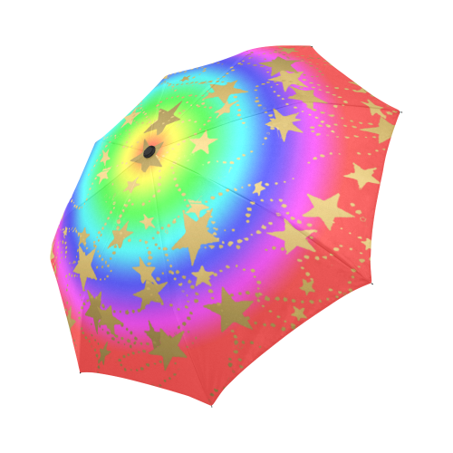 Rainbow Design with Gold Stars- Auto-Foldable Umbrella (Model U04)
