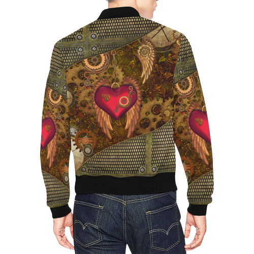 Steampunk, heart with wings All Over Print Bomber Jacket for Men/Large Size (Model H19)