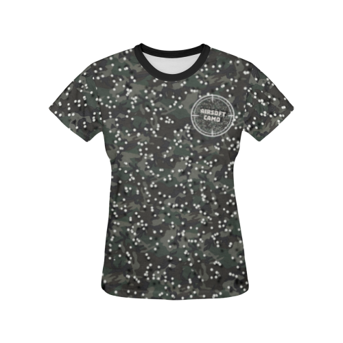 funny airsoft and paintball gamer woodland camouflage design parody All Over Print T-shirt for Women/Large Size (USA Size) (Model T40)