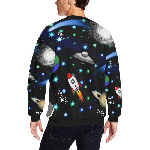 Galaxy Universe - Planets, Stars, Comets, Rockets Men's Oversized Fleece Crew Sweatshirt (Model H18)