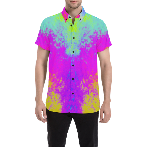 Grunge Radial Gradients Red Yellow Pink Cyan Green Men's All Over Print Short Sleeve Shirt (Model T53)