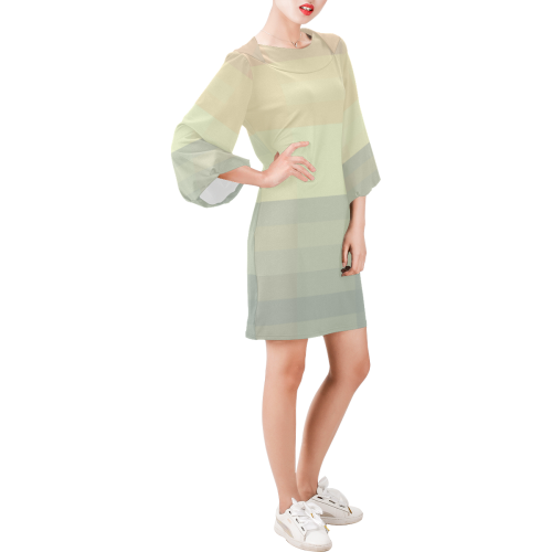 Like a Candy Sweet Pastels Pattern Bell Sleeve Dress (Model D52)