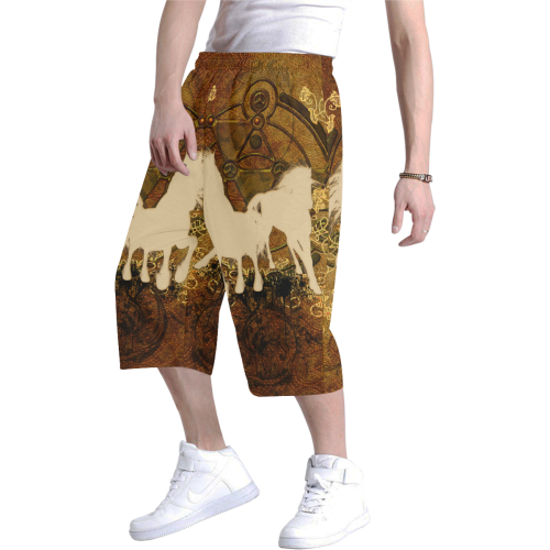 Beautiful horses, silhouette Men's All Over Print Baggy Shorts (Model L37)