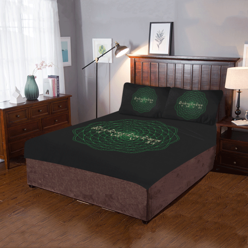 GreenTara Mantra with Mandala 3-Piece Bedding Set