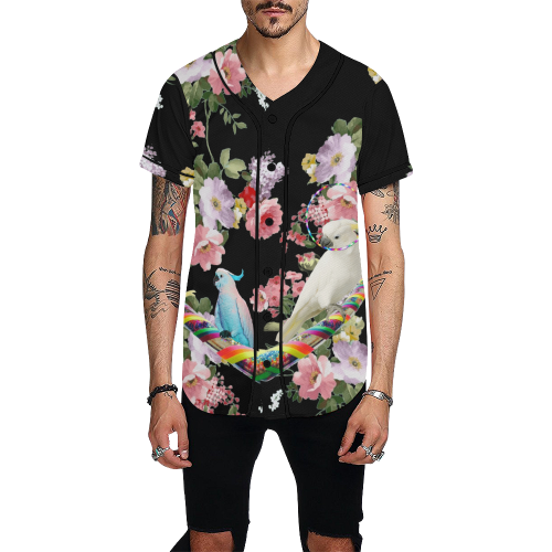 Cockatoos and Hoops All Over Print Baseball Jersey for Men (Model T50)