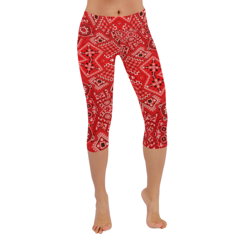 Bandana Squares Pattern Women's Low Rise Capri Leggings (Invisible Stitch) (Model L08)