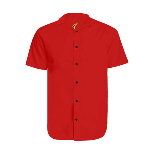 Gold Metallic Lion Red Men's Short Sleeve Shirt with Lapel Collar (Model T54)