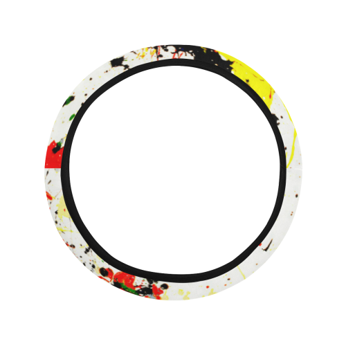 Black, Red, Yellow Paint Splatter Steering Wheel Cover with Elastic Edge