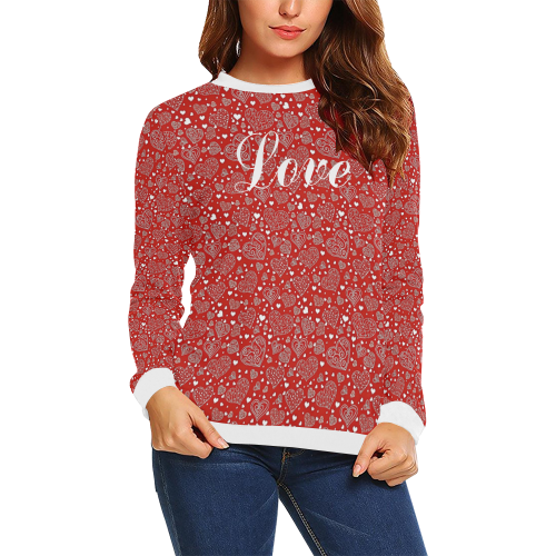 red white hearts All Over Print Crewneck Sweatshirt for Women (Model H18)