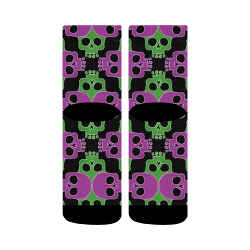 Skull Jigsaw Green Pink Crew Socks