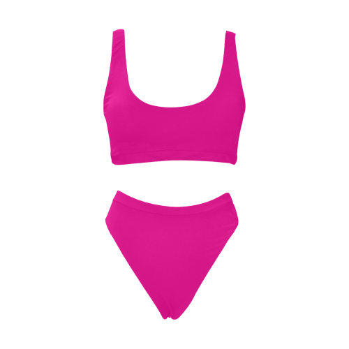 bright pink Sport Top & High-Waisted Bikini Swimsuit (Model S07)