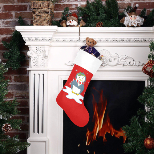 Adorable Christmas Penguin Red/White Christmas Stocking
