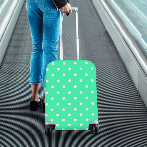 Mint Green White Dots Luggage Cover/Small 18"-21"