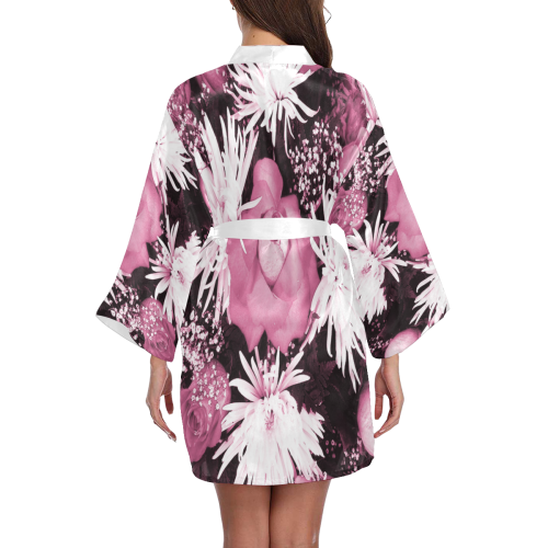 Pink Flowered Bouquet Long Sleeve Kimono Robe