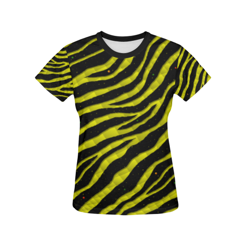 Ripped SpaceTime Stripes - Yellow All Over Print T-shirt for Women/Large Size (USA Size) (Model T40)