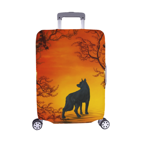 Wonderful black wolf in the night Luggage Cover/Medium 22"-25"