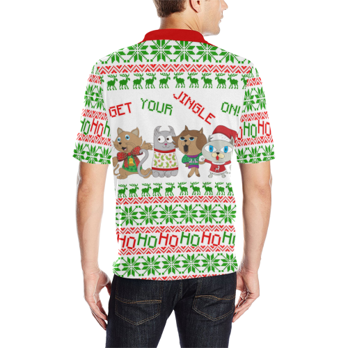Party Cats Jingle On Ugly Christmas Sweater Men's All Over Print Polo Shirt (Model T55)