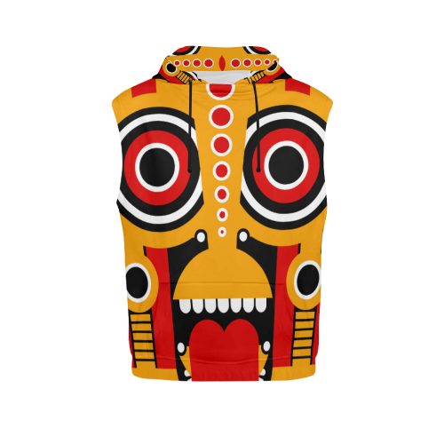 Red Yellow Tiki Tribal All Over Print Sleeveless Hoodie for Women (Model H15)