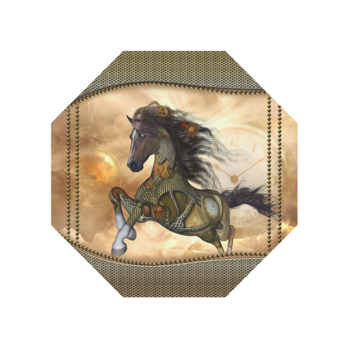 Aweseome steampunk horse, golden Anti-UV Auto-Foldable Umbrella (Underside Printing) (U06)